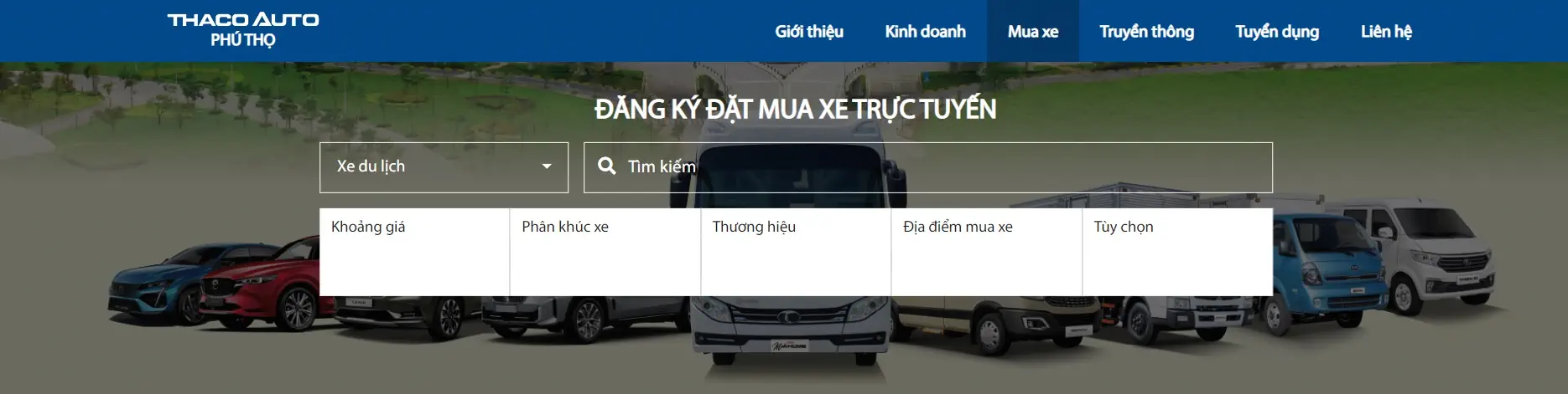 TRẢI NGHIỆM TÍNH NĂNG ĐẶT MUA XE TRỰC TUYẾN TRÊN WEBSITE THACO AUTO PHÚ THỌ